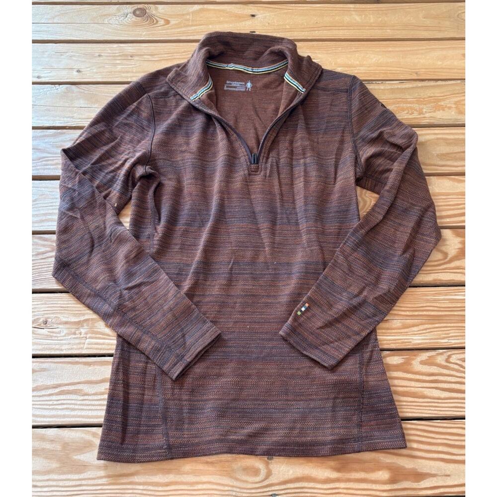 Smartwool Women’s 1/4 Zip Long Sleeve Merino Wool Top Size S Brown E2